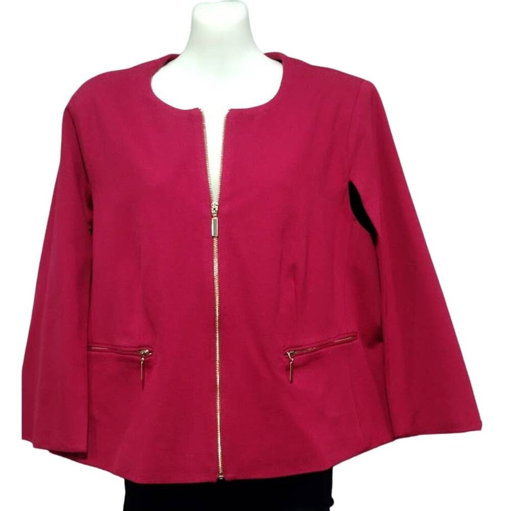Chico's Fully Lined Sleeveless Jacket with Cape Overlay, Red, Size 2 (12)